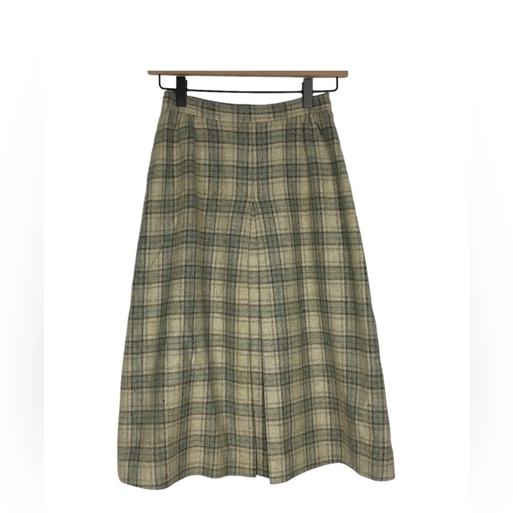 VINTAGE Midi Skirt Wool Plaid Lady Thomson Neutral Minimalist Tartan Size 10